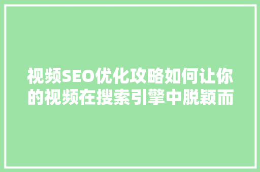 视频SEO优化攻略如何让你的视频在搜索引擎中脱颖而出