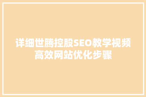 详细世腾控股SEO教学视频高效网站优化步骤