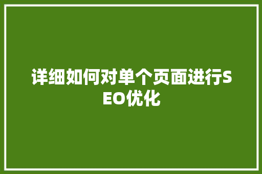 详细如何对单个页面进行SEO优化