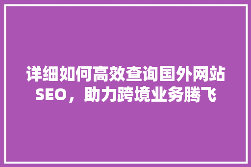 详细如何高效查询国外网站SEO，助力跨境业务腾飞