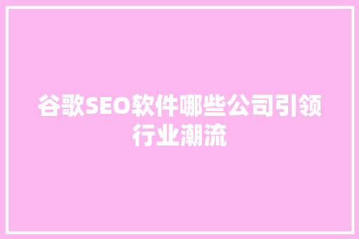 谷歌SEO软件哪些公司引领行业潮流