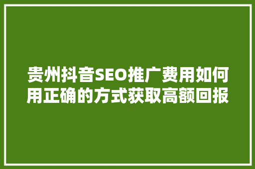 贵州抖音SEO推广费用如何用正确的方式获取高额回报