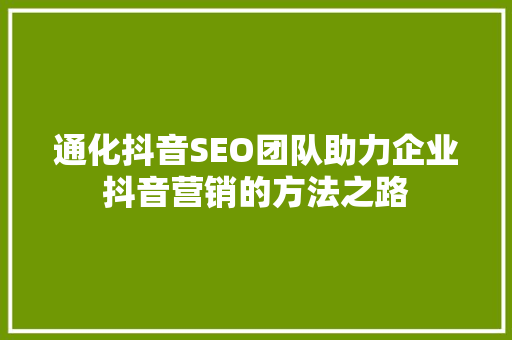 通化抖音SEO团队助力企业抖音营销的方法之路