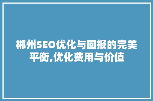 郴州SEO优化与回报的完美平衡,优化费用与价值