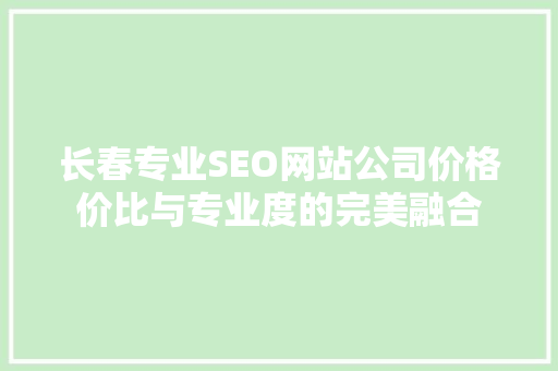 长春专业SEO网站公司价格价比与专业度的完美融合