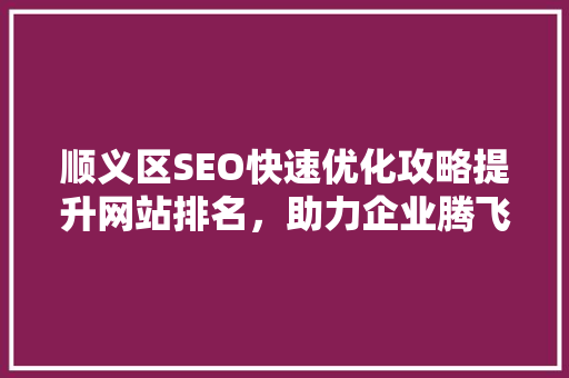 顺义区SEO快速优化攻略提升网站排名，助力企业腾飞