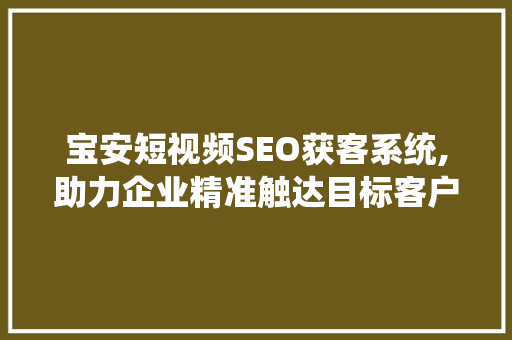 宝安短视频SEO获客系统,助力企业精准触达目标客户，实现业绩飞跃