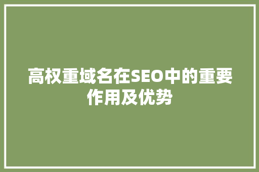 高权重域名在SEO中的重要作用及优势
