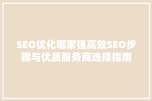 SEO优化哪家强高效SEO步骤与优质服务商选择指南