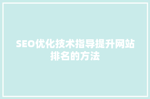 SEO优化技术指导提升网站排名的方法