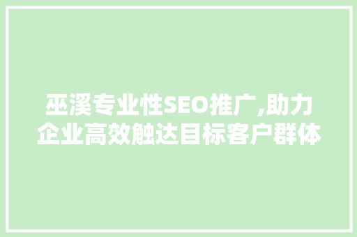 巫溪专业性SEO推广,助力企业高效触达目标客户群体