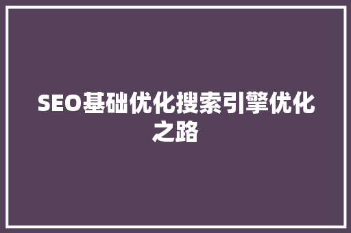 SEO基础优化搜索引擎优化之路