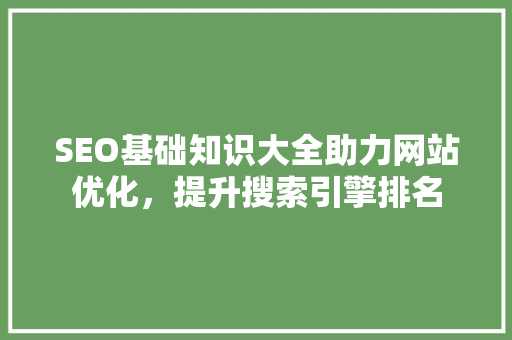 SEO基础知识大全助力网站优化，提升搜索引擎排名