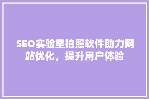 SEO实验室拍照软件助力网站优化，提升用户体验