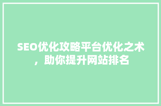 SEO优化攻略平台优化之术，助你提升网站排名