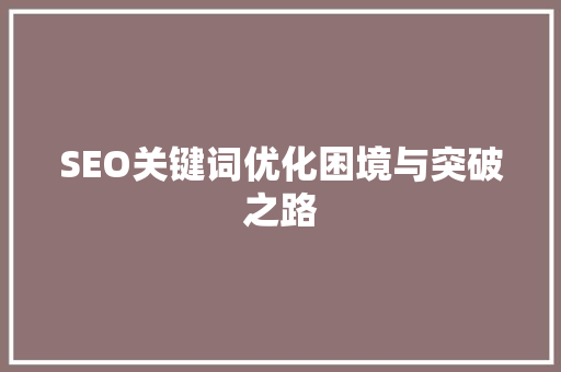 SEO关键词优化困境与突破之路