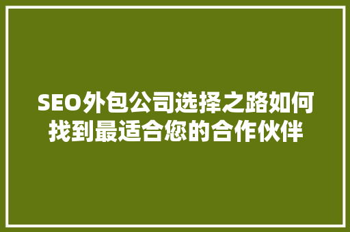SEO外包公司选择之路如何找到最适合您的合作伙伴