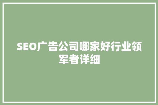 SEO广告公司哪家好行业领军者详细