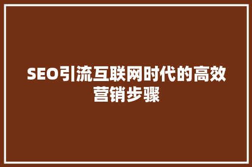 SEO引流互联网时代的高效营销步骤