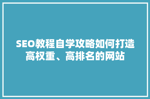 SEO教程自学攻略如何打造高权重、高排名的网站