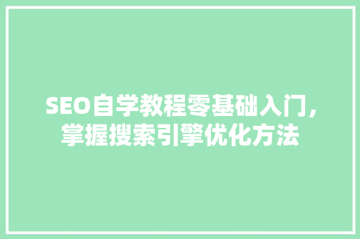 SEO自学教程零基础入门，掌握搜索引擎优化方法