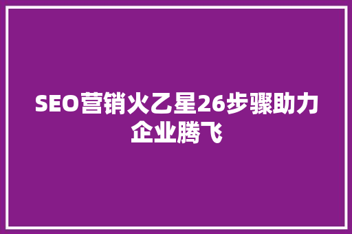 SEO营销火乙星26步骤助力企业腾飞