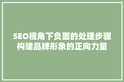 SEO视角下负面的处理步骤构建品牌形象的正向力量