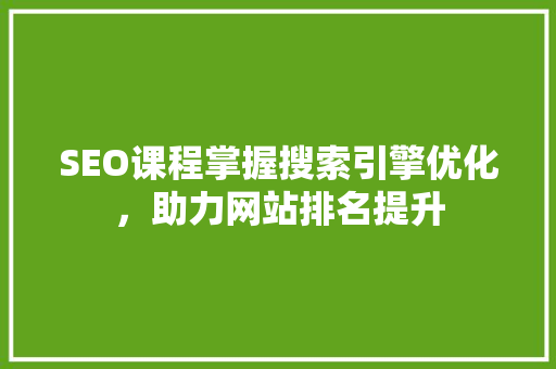 SEO课程掌握搜索引擎优化，助力网站排名提升