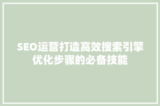 SEO运营打造高效搜索引擎优化步骤的必备技能