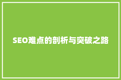 SEO难点的剖析与突破之路