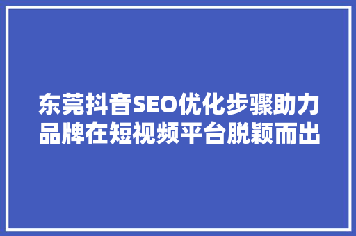 东莞抖音SEO优化步骤助力品牌在短视频平台脱颖而出