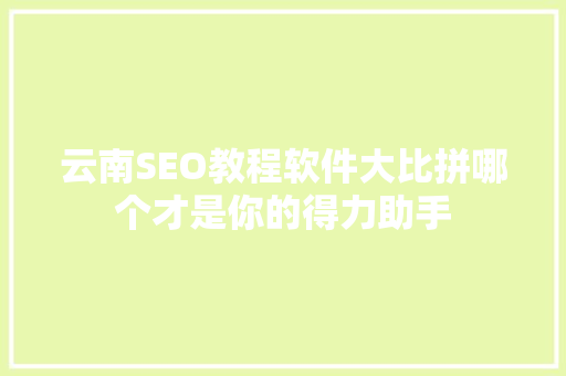 云南SEO教程软件大比拼哪个才是你的得力助手
