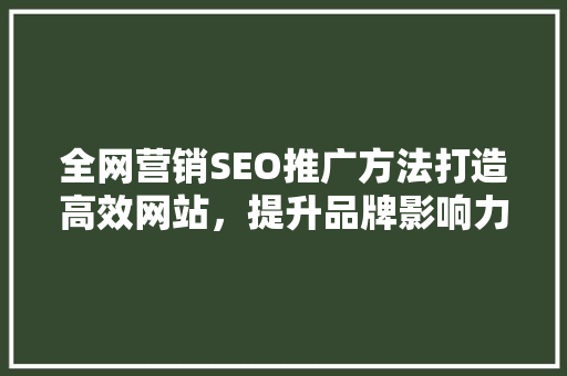 全网营销SEO推广方法打造高效网站，提升品牌影响力