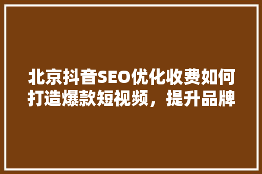 北京抖音SEO优化收费如何打造爆款短视频，提升品牌影响力