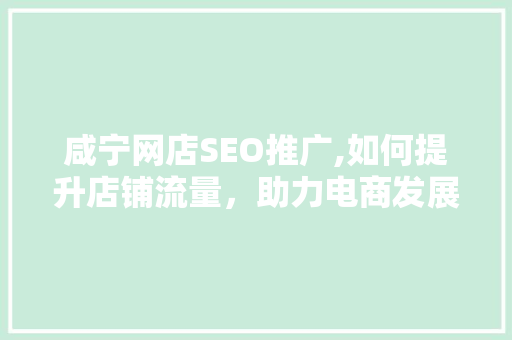 咸宁网店SEO推广,如何提升店铺流量，助力电商发展
