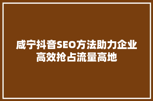 咸宁抖音SEO方法助力企业高效抢占流量高地