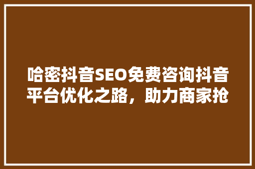 哈密抖音SEO免费咨询抖音平台优化之路，助力商家抢占流量红利