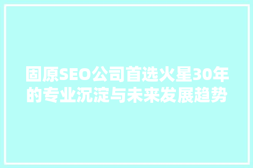 固原SEO公司首选火星30年的专业沉淀与未来发展趋势