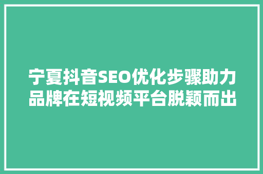 宁夏抖音SEO优化步骤助力品牌在短视频平台脱颖而出  第1张