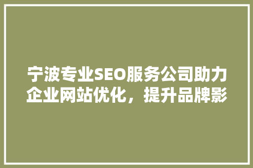 宁波专业SEO服务公司助力企业网站优化，提升品牌影响力
