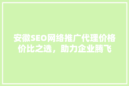 安徽SEO网络推广代理价格价比之选，助力企业腾飞