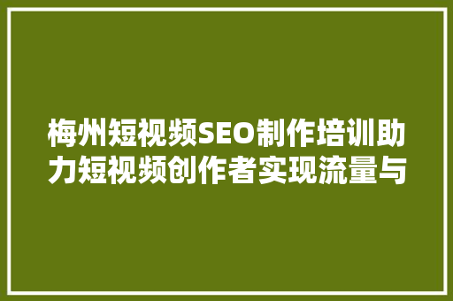 梅州短视频SEO制作培训助力短视频创作者实现流量与效益双丰收