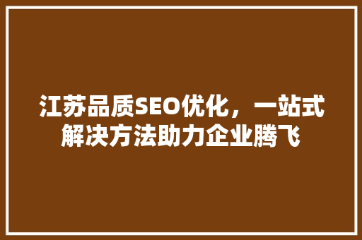 江苏品质SEO优化，一站式解决方法助力企业腾飞