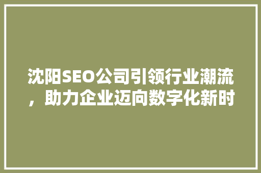 沈阳SEO公司引领行业潮流，助力企业迈向数字化新时代