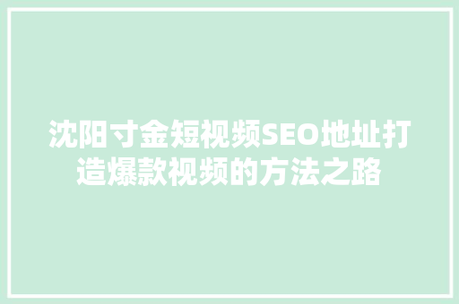 沈阳寸金短视频SEO地址打造爆款视频的方法之路