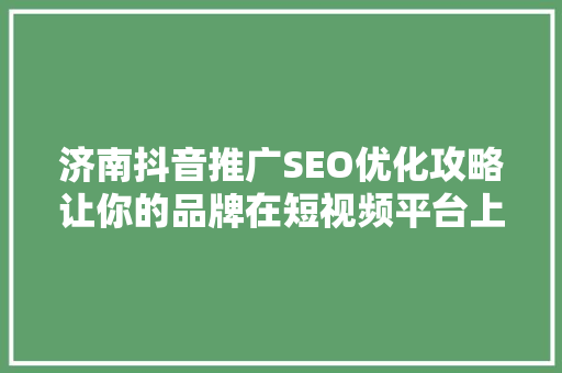 济南抖音推广SEO优化攻略让你的品牌在短视频平台上绽放光彩