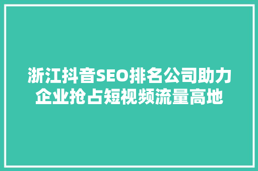 浙江抖音SEO排名公司助力企业抢占短视频流量高地