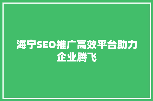 海宁SEO推广高效平台助力企业腾飞