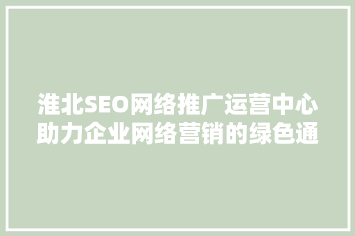 淮北SEO网络推广运营中心助力企业网络营销的绿色通道