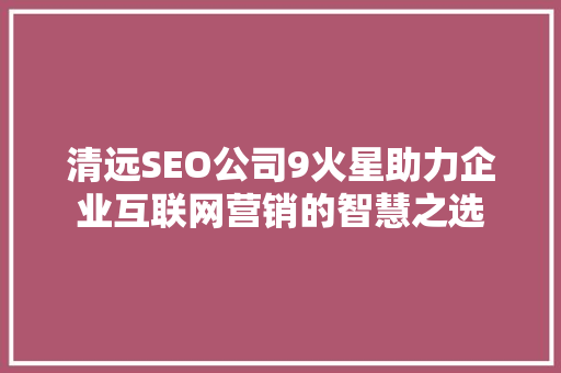 清远SEO公司9火星助力企业互联网营销的智慧之选